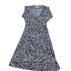 Banana Republic Dress Women Small Blue White Leaf Wrap‎ Liquid Classic Career